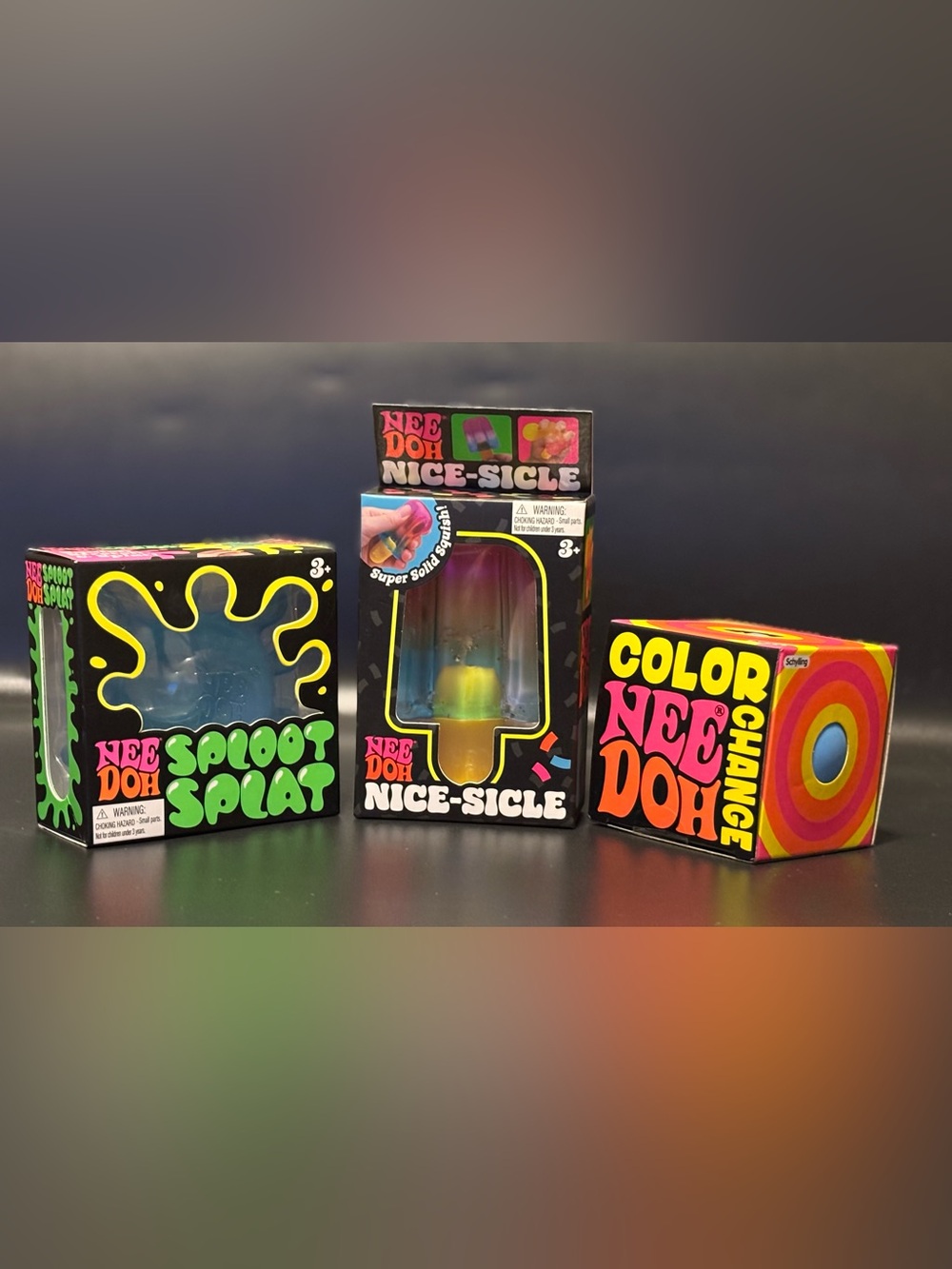 Schylling NeeDoh Bundle - Sploot Splat, Nice-Sicle, & Color Change Groovy Glob